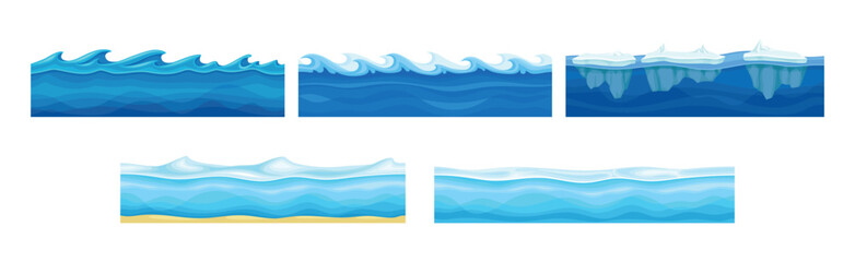 Fototapeta na wymiar Seamless Water and Ocean Layers For Game Vector Set