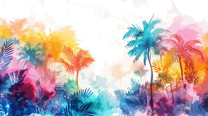 Palmen Bunt Wald Pflanzen Regenwald Tropenwald Tropisch Wasserfarben Silhouette Panorama Vektor
