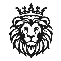 crown on lion head logotype vector silhouette isolated on white background
