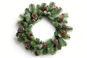Elegant Christmas wreath on a transparent white canvas, adding sophistication to designs