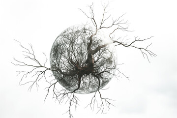 Tree branch with globe isolated on transparent background