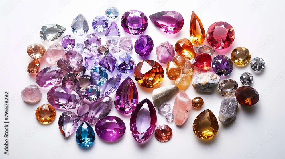 Poster exquisite gemstone arrangements adding a touch of opulence to a minimalist white background