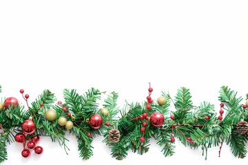 Festive Christmas garland against a transparent white backdrop, perfect for seasonal designs
