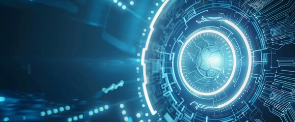 Fototapeta premium background with chip and digital lines, blue color theme, AI technology concept symbolizes innovation, advanced technology, data transfer, artificial intelligence or computer engineering Generative AI