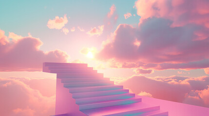 Stairway to heaven concept with ethereal clouds and pastel colors