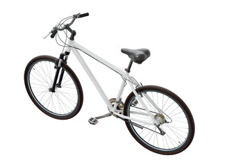 White bicycle, side top view. Black leather saddle and handles. Png clipart isolated on transparent...