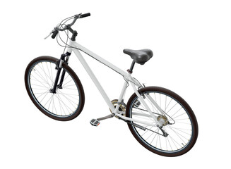 Fototapeta premium White bicycle, side top view. Black leather saddle and handles. Png clipart isolated on transparent background