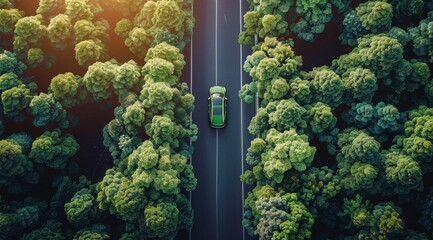Car Driving Through Tree-Lined Road