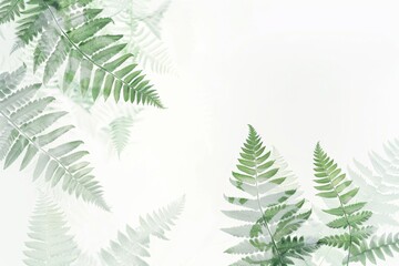 A white background with green leaves on it. The leaves are in different sizes and shapes. The image has a calming and peaceful mood