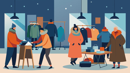 Winter Shopping Spree at a Cozy Clothing Store with Customers