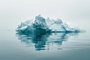Iceberg floating in water against a soft transparent white surface, symbolizing cold resilience