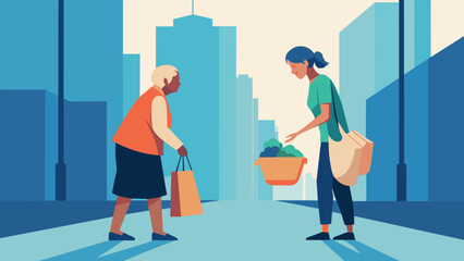 Urban Kindness: Young Woman Helps Elderly with Groceries