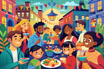 Colorful Community Street Food Festival Illustration