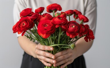 Person Holding Bunch of Red Flowers