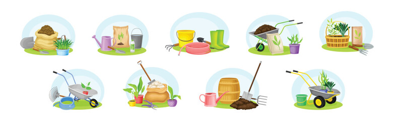 Garden Tool and Equipment for Cultivation Vector Set