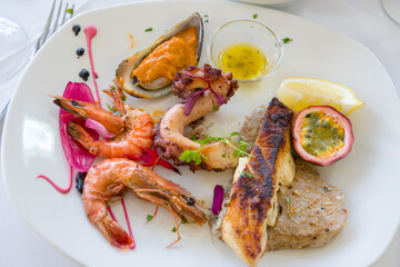 Porto Moniz  Portugal Seafood on plate in restaurant