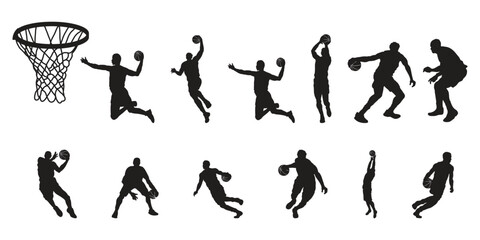 Vector set of Basketball players silhouettes, Basketball silhouettes - obrazy, fototapety, plakaty