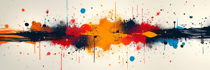 Vibrant abstract splash of colors on wide canvas, ideal for modern art decor.