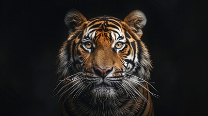 an intense close-up of a tiger’s face, The Majestic Stare of a Tiger. Generative AI - obrazy, fototapety, plakaty