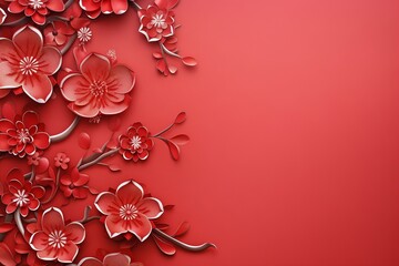 Festive backdrop for Chinese New Year adorned with vibrant red decorations, capturing the essence of joy and tradition