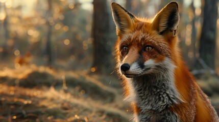 Naklejka na ściany i meble A Fox in the Forest. Generative AI