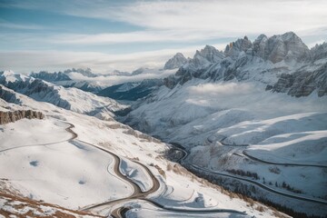 view of the winding snake road in winter