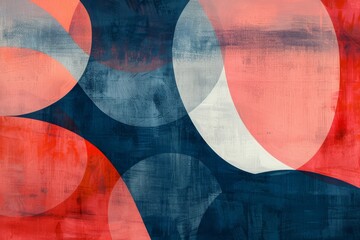 Intertwined Elegance. A Dance of Crimson and Slate Blue Circles in Abstract Harmony.