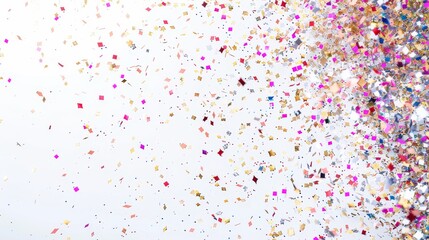 Fototapeta premium Sparkling confetti bursts creating a sense of excitement and celebration on a blank white backdrop