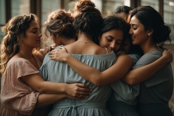 Obraz premium group of women hugging themselves with love and care