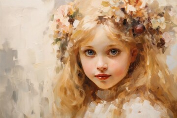 Kids antique painting portrait art.