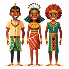 African tribe people, native village ethnicity vector illustration set. Cartoon characters in traditional tribal ethnic clothes dress collection isolated on white