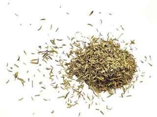 Dried thyme portion on a bright background.