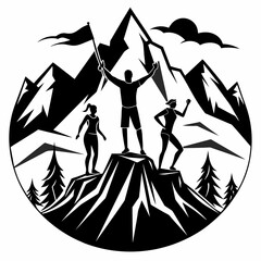 Athletes conquer mountains soled black and white background 