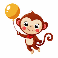 Fototapeta premium Create a white background Cute Monkey Flying With Balloon