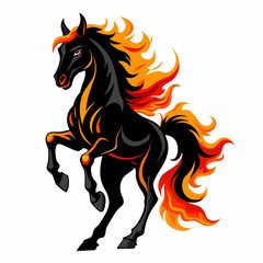 Obraz premium Black horse with fiery horseshoes, infernal stallion, dynamic pose, white background