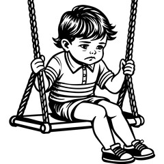 A child is getting angry because he has to wait for his turn to get on the swing
