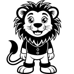Fototapeta premium Funny friendly greeting lion for kids and children, African humorous safari animal mascot