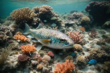 Marine life endangered by plastic waste on coral reef