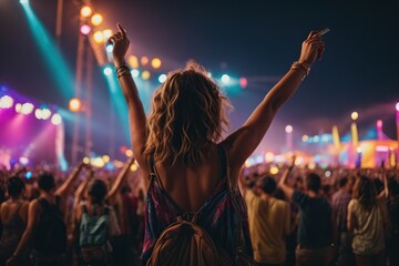 music festival at night with people with their backs