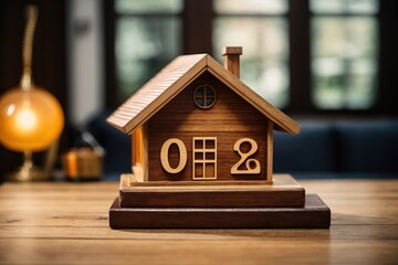 Percentage and house sign symbol icon wooden on wood