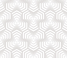 Modern vector abstract geometric seamless pattern with halftone lines, hexagons, triangles, grid. White and gray abstract minimal background. Simple linear texture. Subtle elegant repeated geo design