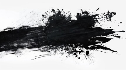 abstract black ink splatter and brush strokes on white background grungy artistic design elements