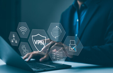 Virtual private network encryption connection concept. Using VPN for secure internet access. A...