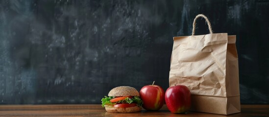 Paper Bag With a Sandwich and an Apple