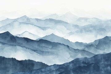 Minimalist Watercolor Serene Mountain Vista Landscape Wallpaper with Copy Space