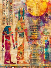 Mystical Egyptian Deity Wallpaper with Ethereal Symbols and Jewel Toned Color Scheme