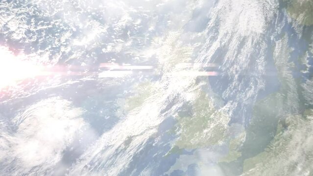Zoom in from space and focus on Ballymena, UK. 3D Animation. Background for travel intro. Elements of this image furnished by NASA