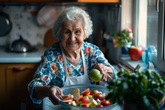 Smiling white-haired handsome senior woman sitting outdoors at cafe table enjoying breakfast with coffee, sweet food and orange juice.. Beautiful simple AI generated image in 4K, unique.