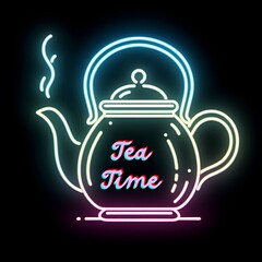 Neon tea time teapot background