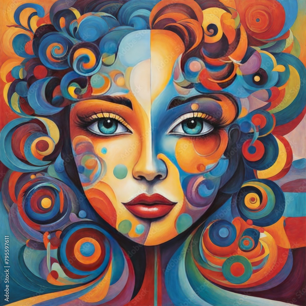 Wall mural colorful abstract background with female face. vector art